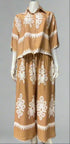 Cotton Casual Print Collar Down Crop Shirt With Loose Pants